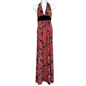 Vintage Y2K Wet Seal Colorful Paisley Empire Waist Halter Dress Size Large 90s